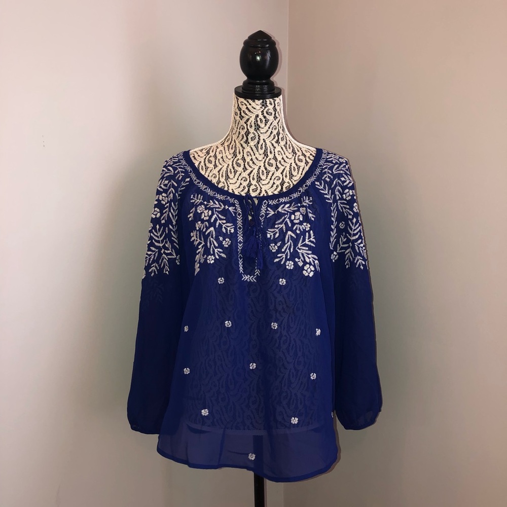 American Eagle Sheer Embroidered Blouse
